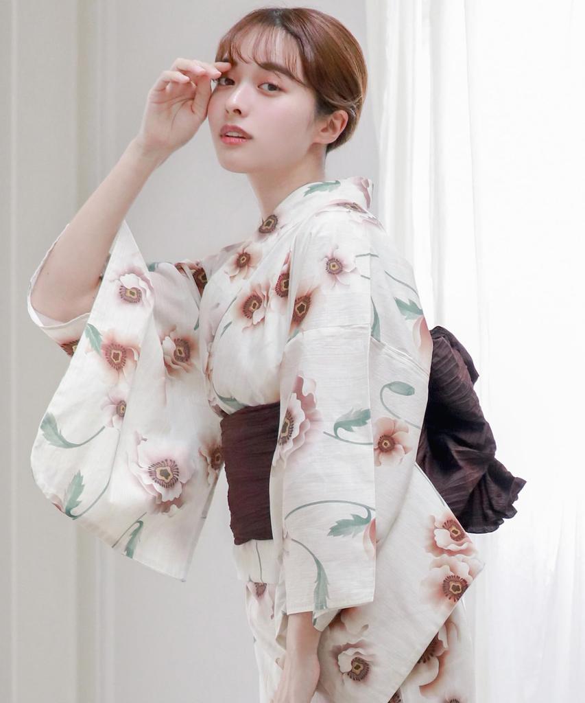 Yukata Change Set Heiko H Caramel One Size Fits [KYOETSU] Set, Weave, Unbleached, 6-piece (yukata, Obi, Underwear, Geta, Waistband) Women's (2.