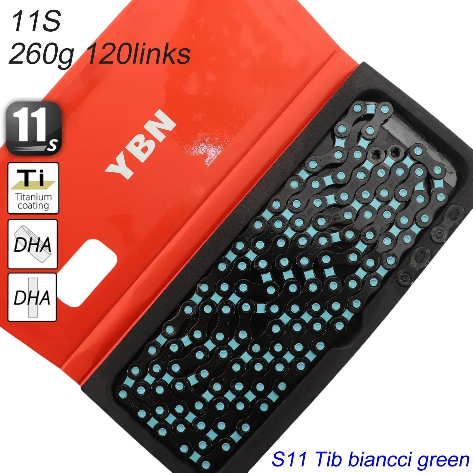 YBN Bike Chain 11s 12s Colorful Rainbow Black Red Blue Green Biancci Pink Titanium Coating MTB Road Bike Chain for Shimano/ SRAM S11b-biancci green
