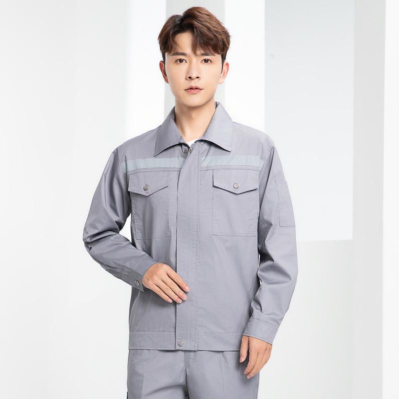 Summer Lightweight Polyester Cotton Reflective Workwear Set - Long Sleeve Protective Clothing for Construction and Workshop Use.