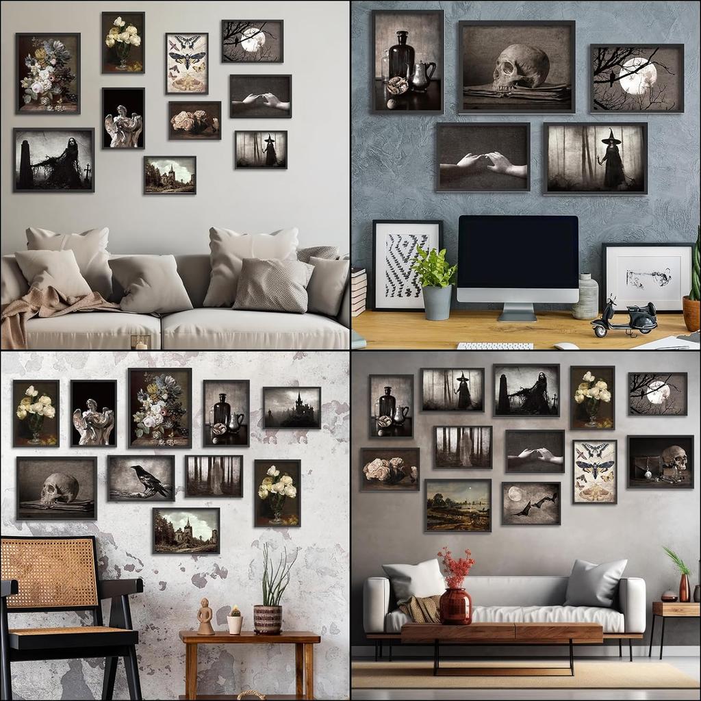18Pcs Dark Academia Wall Room Home Decor Gothic Poster Aesthetic Wall Art Prints Goth Creepy Pictures Vintage Posters Spooky Decor for Gallery Living