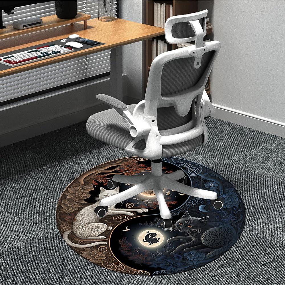 1pc Yin-Yang Cats Chair Carpet for Office Non-Slip, Machine Washable Rug for Office, Room - Holiday Decor, Machine Made Yy251016083