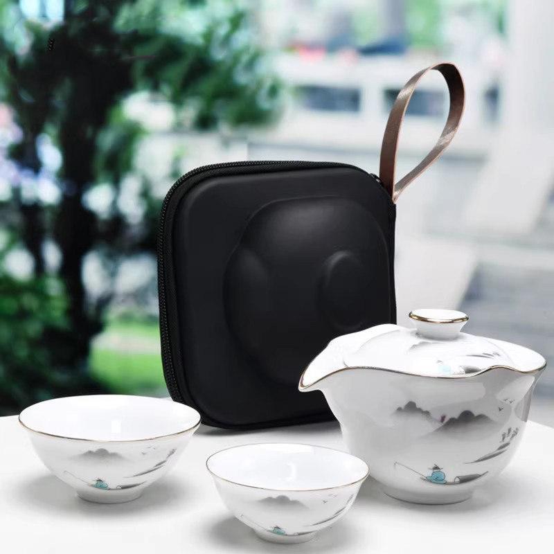 Anti-scalding teapot ceramic cover bowl large tea cup Kung Fu tea set Sancai Pu'er tea bowl hand-held teapot white porcelain