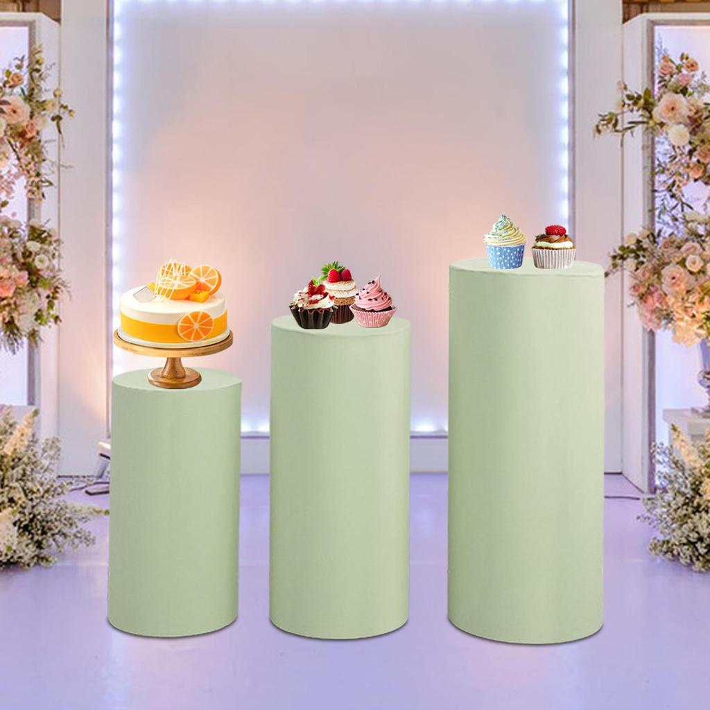 3Pcs Cylinder Dessert Pedestal Covers Tablecloth Plinth Stand Pillar Covers for Wedding Party Thanksgiving Graduation Engagement
