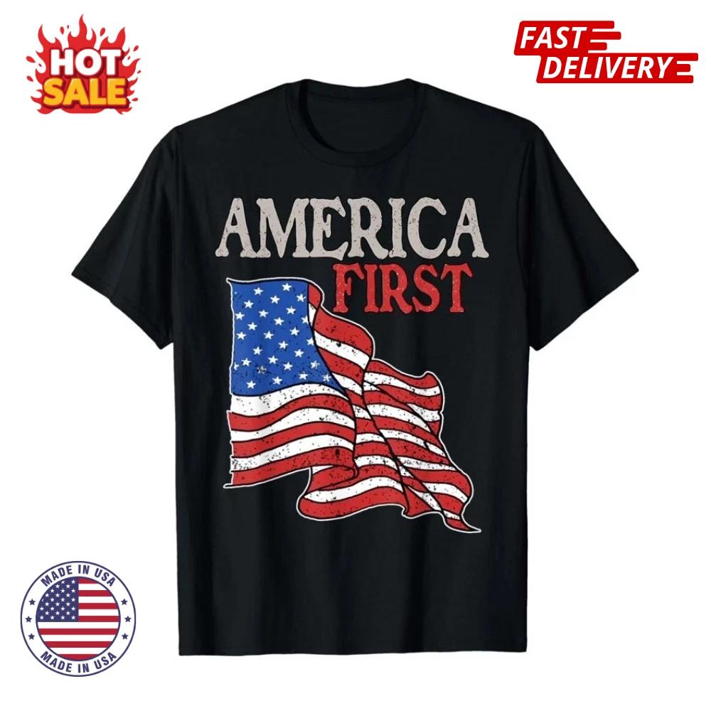 

America First USA American Patriot Flag T shirt - Unisex Men s Causal T shirt 3XL