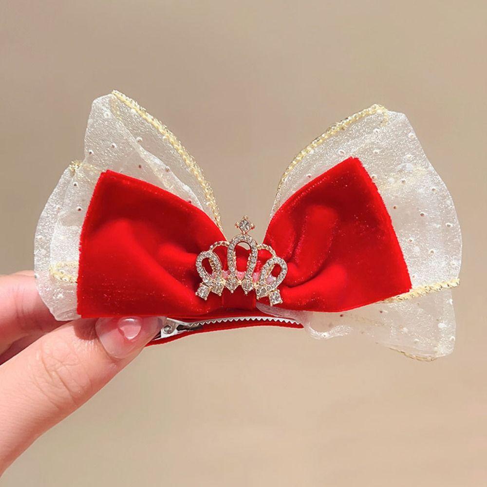 

Exquisite Red Bow Hair Clips Jewelry Tassels Pearl Barrettes Hair Styling Accessory B