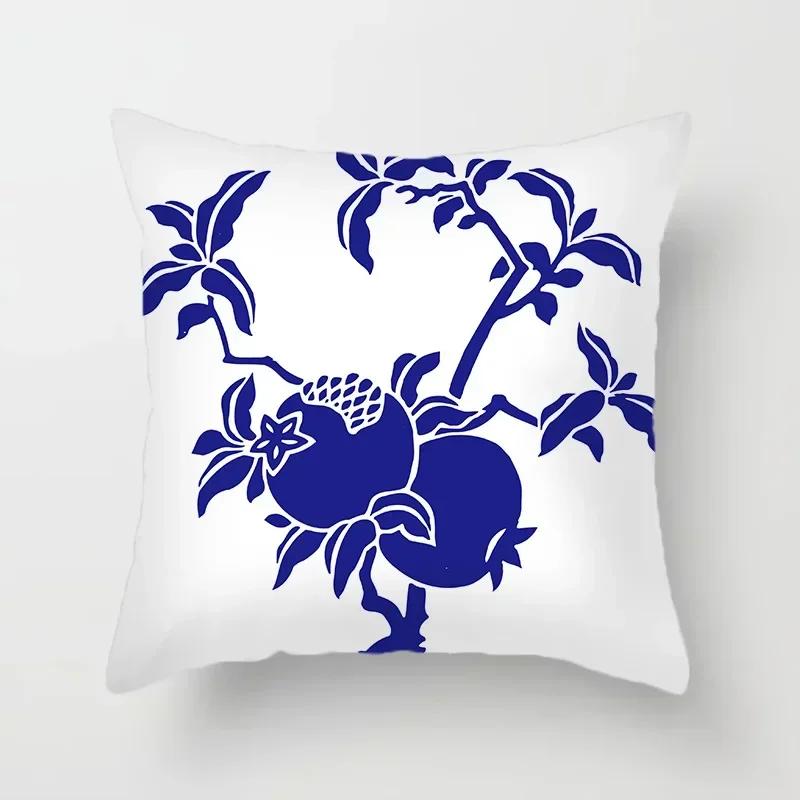 40/45/50/60Cm Blue Geometric Floral Printed Pillow Case Soft Cushion Cover For Home Sofa Car Bedroom Pillow Covers