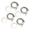 4pcs 3in V Band Clamp Flange Kit Stainless Steel Silver Universal for Turbo Downpipe Exhaust
