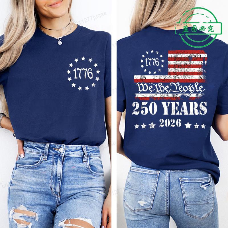 Summer Short Sleeve T-shirt Vintage Independence Day Women's Loose Casual Soft Plus Size Top 250th America Anniversary Shirts