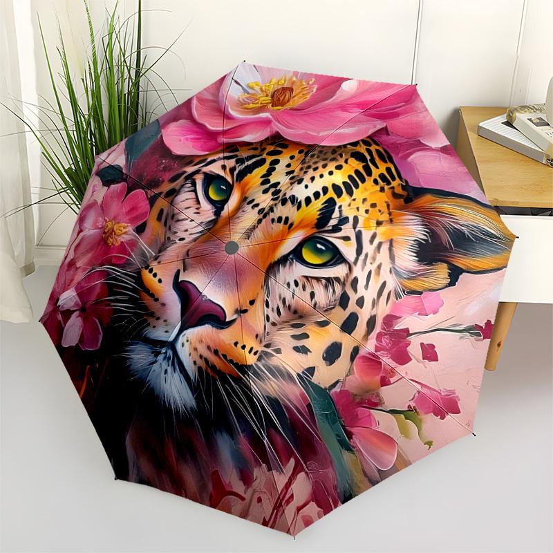 1PC Leopard Floral Print Automatic Open/close, All-Season Portable Folding Umbrella for Women & Men yy250919194
