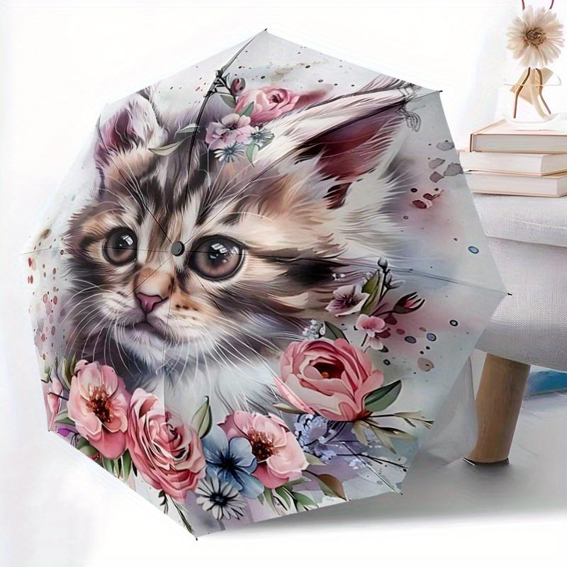 1pc Appealing Kitten & Flower Automatic Opening and Closing Umbrella - Suitable for Various Occasions, Outdoor Activities, Lightweight and Durabl