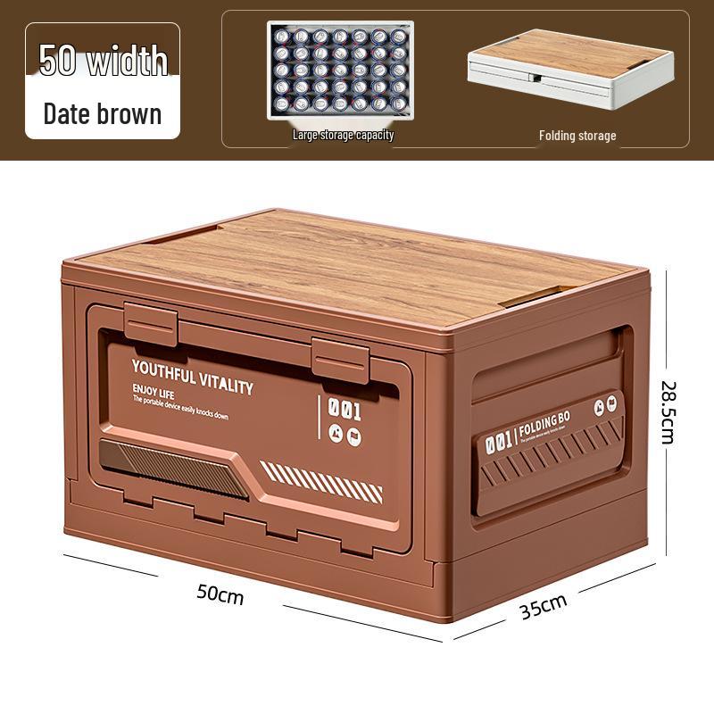 Extra Large Outdoor Storage Box: Side-Opening, Wood Lid, Foldable Camping & Car Trunk Organizer
