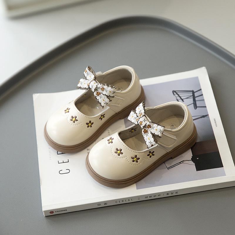 New Korean Style Girls' Pastoral Style Bow Comfortable Soft-soled Leather Shoes for Spring and Autumn