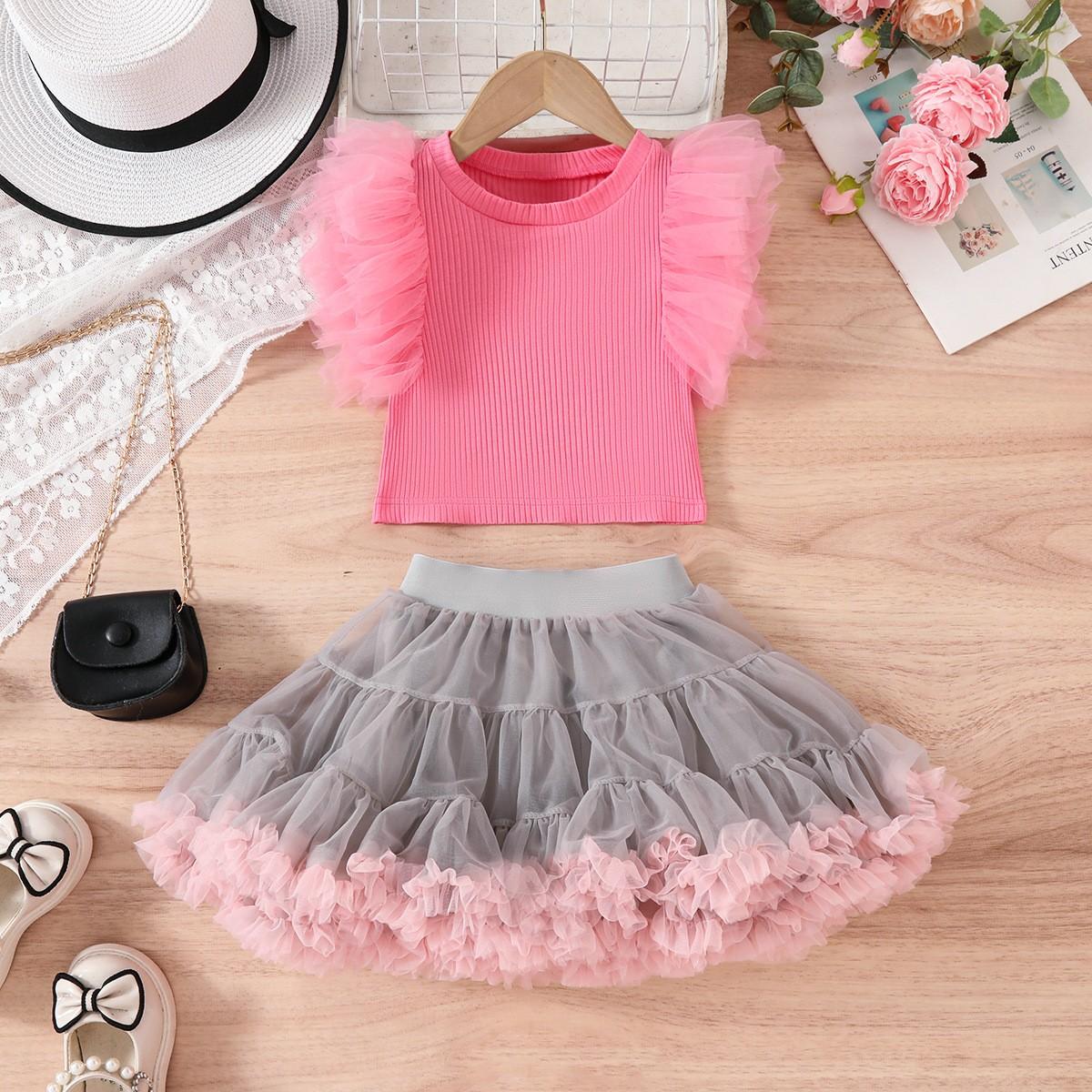 

Girls Princess Mesh Sleeve Top + Skirt Summer Set 120