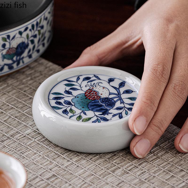 Blue and White Lid Saucer Ceramic Cover Holder Teaware Accessories Coaster Cup Holder Tea Saucer Teapot Lid Holders Tea Trays