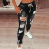 2023 High Waist Ripped Lace-up Women's Jeans - Elastic Waist, Small Leg, Long Pants