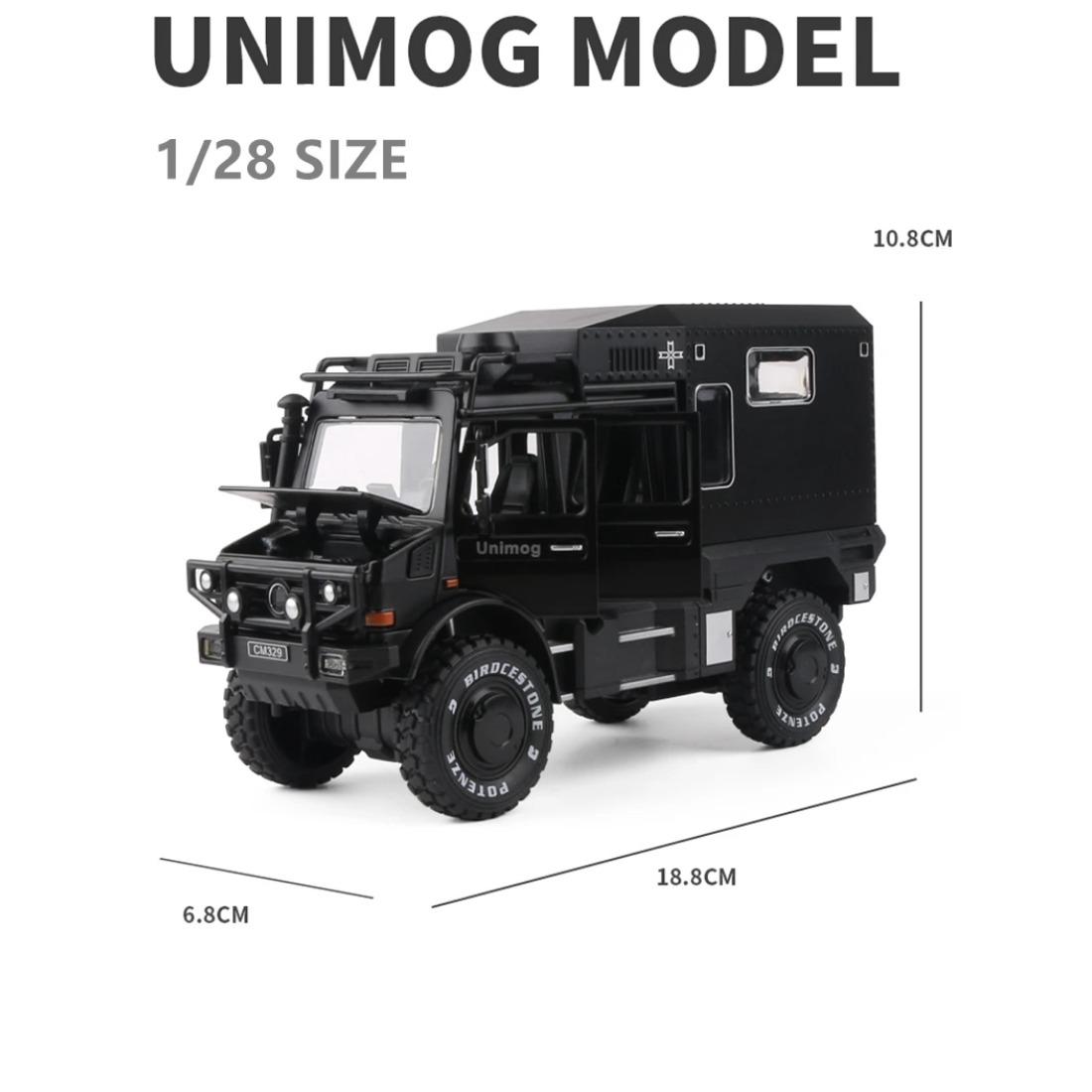 

1/28 UNIMOG U4000 Автодом Сплав Внедорожный Туринговый Автомобиль Модель Литая Игрушка Модель Внедорожников Звук и Свет Детские Подарки чёрный
