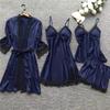 Plus Size Women's Summer Lace Pajama Set with Bra Pads - 4-Piece