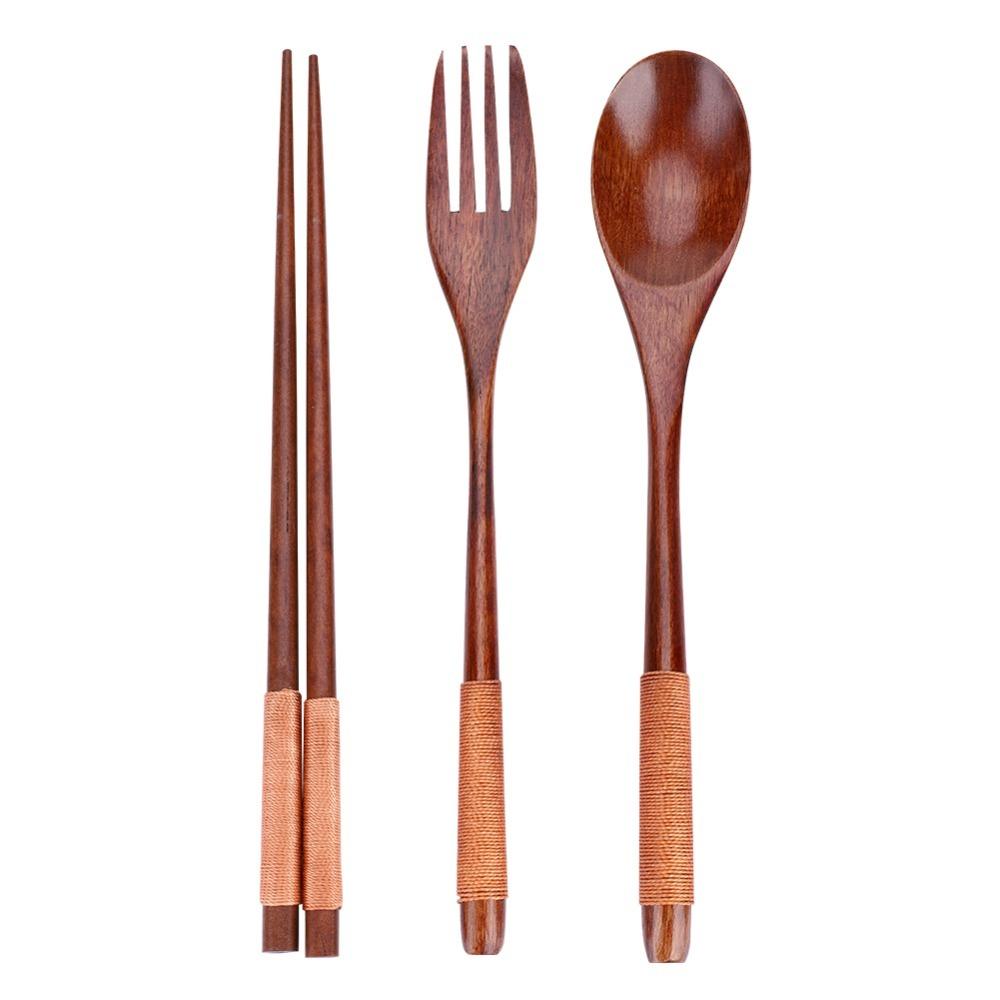 3 Pcs/Set With Thread Wooden Chopsticks Set Reusable Portable Tableware Set  Home Use