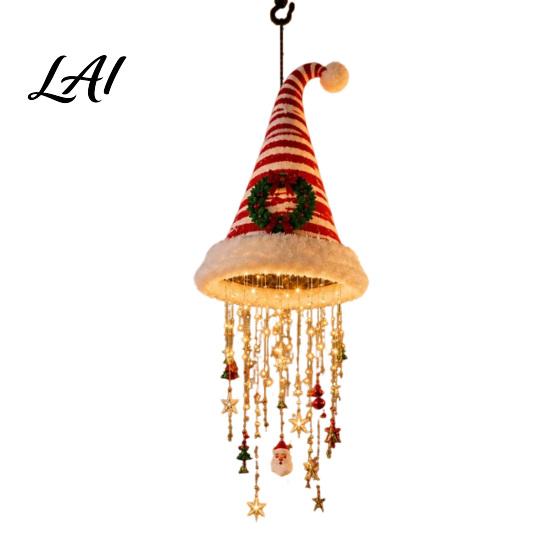 Warm LED String Lights Christmas Hat Hanging Lantern Glowing Santa Cap Decorative Light with Durable Fabric Holiday Decor And Pendants Pendant