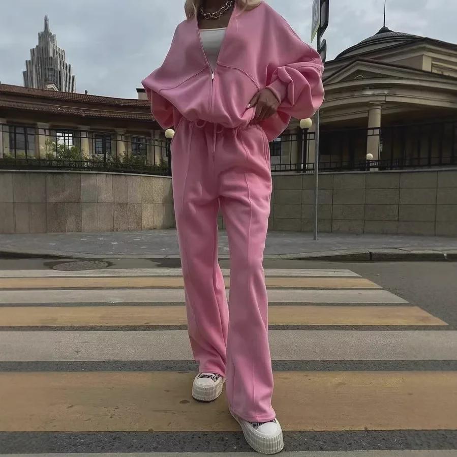 Dámský podzimní ležérní svetr na zip, dvoudílný set 2025