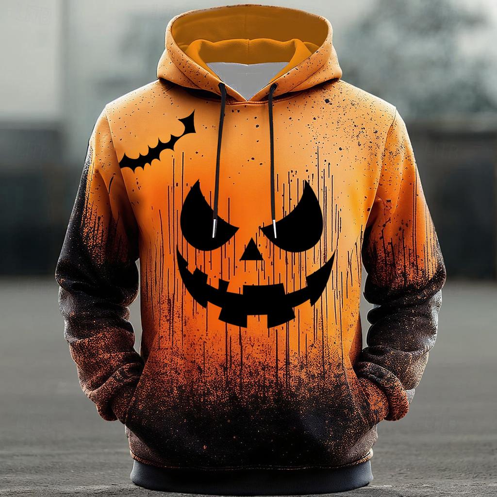 Men's Halloween Hoodie Funny Pumpkin Face Hoodie Scary Long Sleeve Top