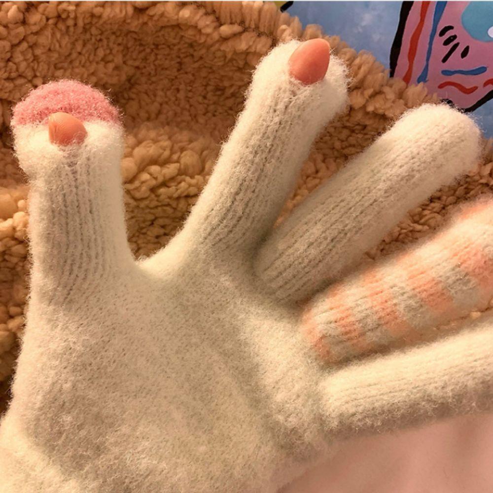 Cartoon Plush Winter Gloves Thickened Five Finger Gloves Fashion Warm Gloves Women Girls
