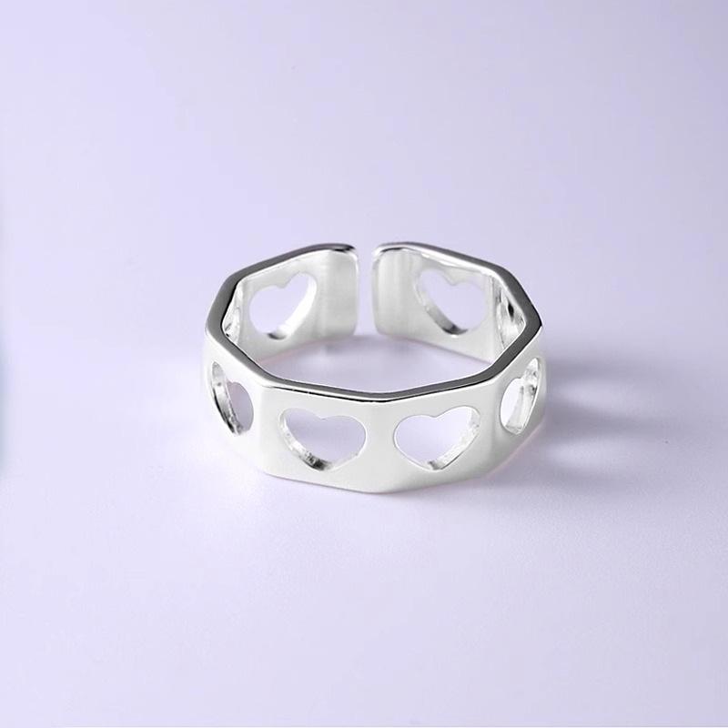 925 Sterling Silver Jewelry Simple Hollow Love Heart Finger Rings for Women Wedding Party Jewelry For Girls Friend Gift