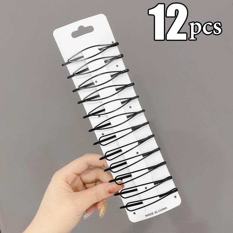 3/12Pcs Black Hair Clips Bobby Pins Wavy Fashion Hairpins Metal Barrettes Invisible BB Clip Wave Hairgrip Hair Clips Accessories