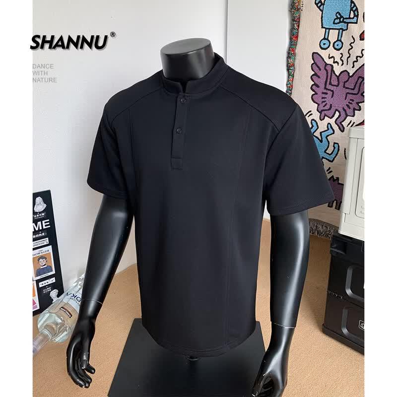 SHANNU Men s Henley Collar Short Sleeve Polo T-Shirt 2XL