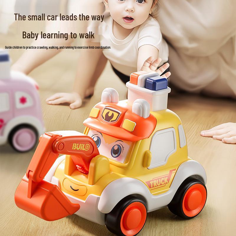 2024 Q-Meng Kids' Press-and-Go Cartoon Slide Cars - Ambulance & Police, Drop-Resistant, Educational Toys