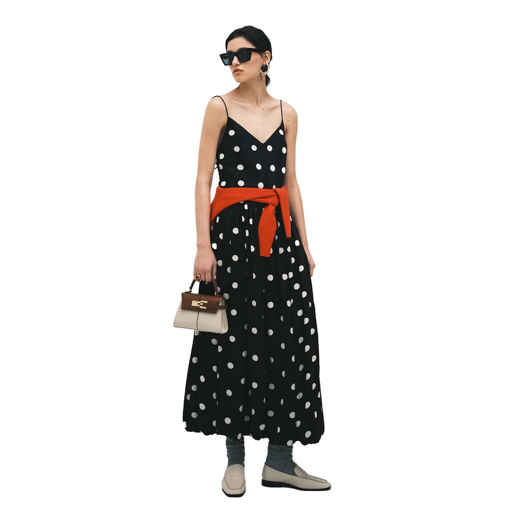 French retro polka dot dress women's summer sexy backless sleeveless spice girl umbrella pendulum long vacation neck suspender skirt