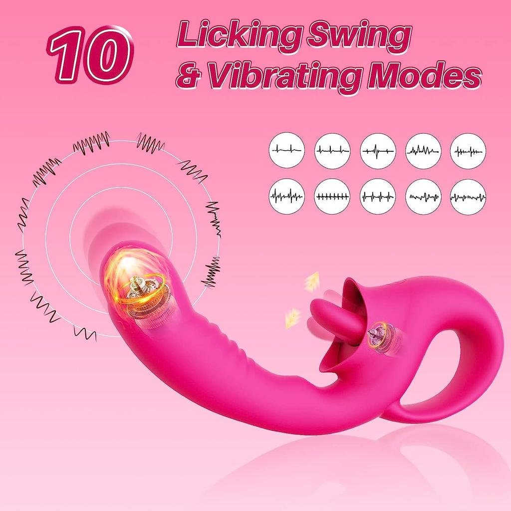 G-Spot Clitoral Licking Vibrator, Silicone Dildo Clitoral Stimulator with 10 Licking and Vibrating Modes, Multi-Stimulation, Female Sex Toys
