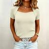 Women's Square Neck Short Sleeve Knit Top Slim Fit Color Casual Pullover Blouse