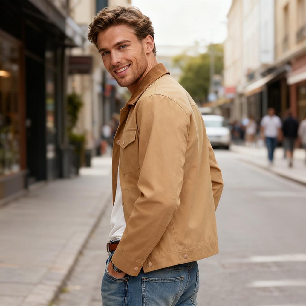 Men's Solid Color Simple Casual Lapel Workwear Style Jacket Spring Autumn European American Style Casual Outerwear
