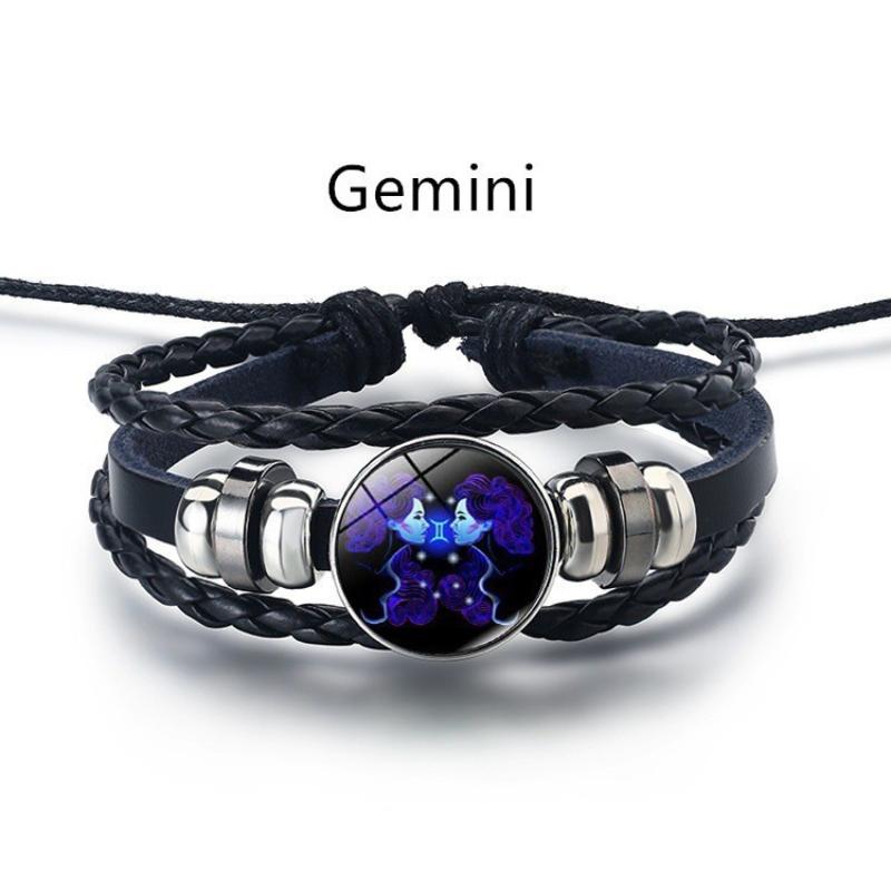 Fashion 12 Zodiac Signs Constellation Charm Bracelet For Men Multilayer Weave Leather Bracelet Unisex Jewelry Accessries Gifts