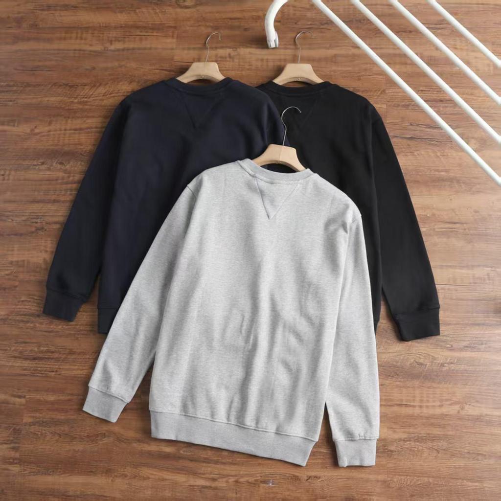 Tommy Men's Embroidered Sweatshirt: Casual, Plain, Plus Velvet Thick Round Neck Pullover