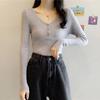 Autumn Winter V-neck Top Slim Fit Short Solid Color Inner Long Sleeve Base Knit Sweater Women's