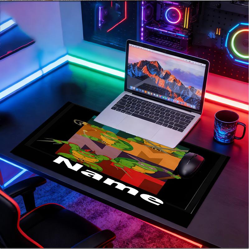 Custom Name Personalized Teenage Mutant Ninja Turtles Pattern Mousepad, Laptop PC Desk Mat, Decorative Desk Mat for Home Keyboard Pad Gift