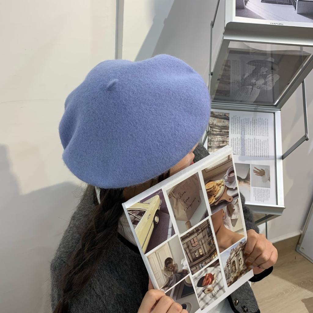 Woolen Beret Women Korean Versatile Hat Women Autumn and Winter Japanese Retro Candy Color Painter Hat