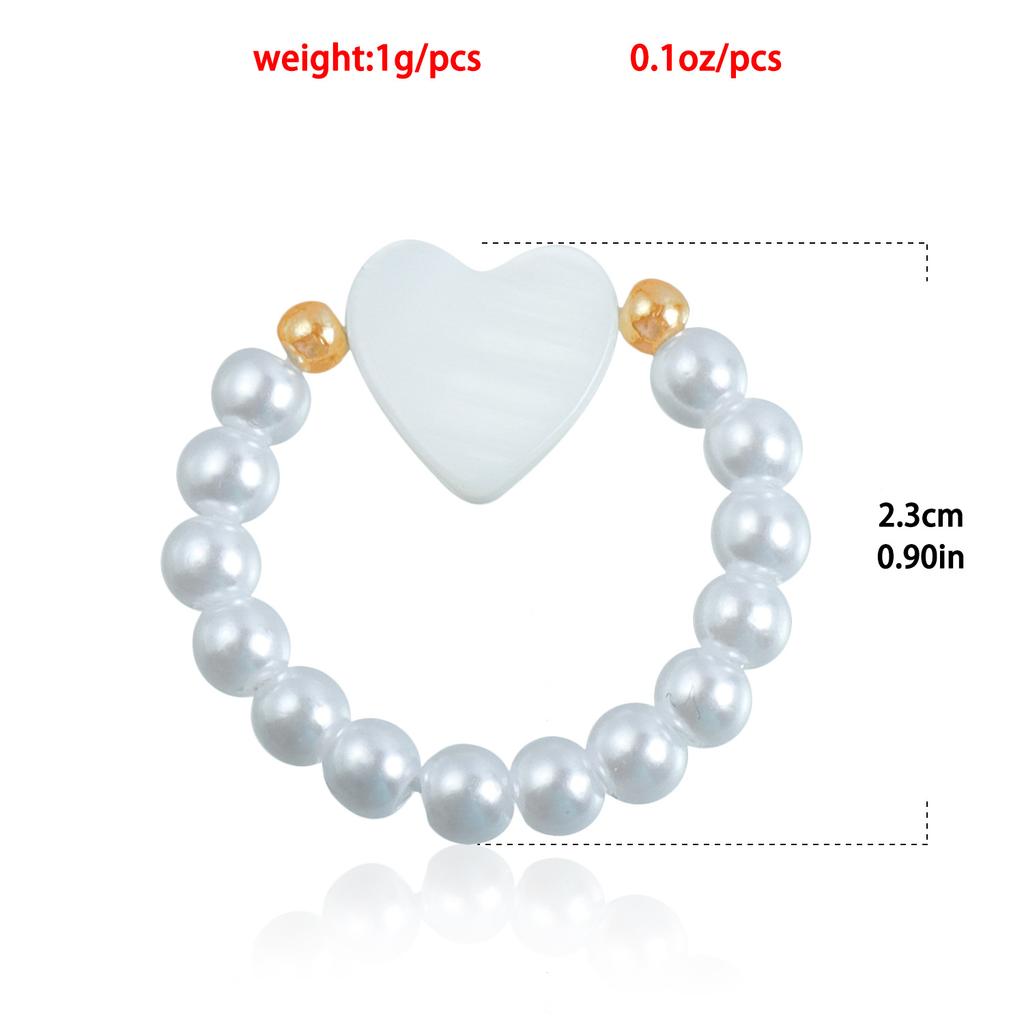 Sweet Cool Small Imitation Pearl Beaded Elastic Ring ins Korean Version Fritillary Love Ring