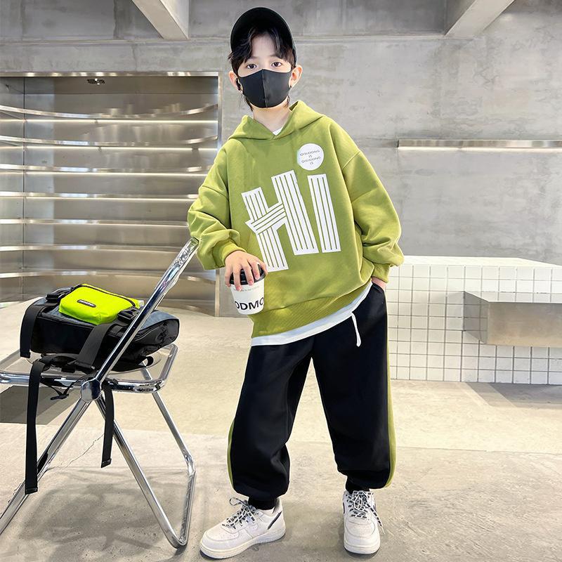Herbst Kinder Jungen Kapuzenkleidung Set Buchstaben bedruckt Hoodies Sweatshirts Top und Hose 2 Stück Anzug Teenager Mädchen Trainingsanzüge