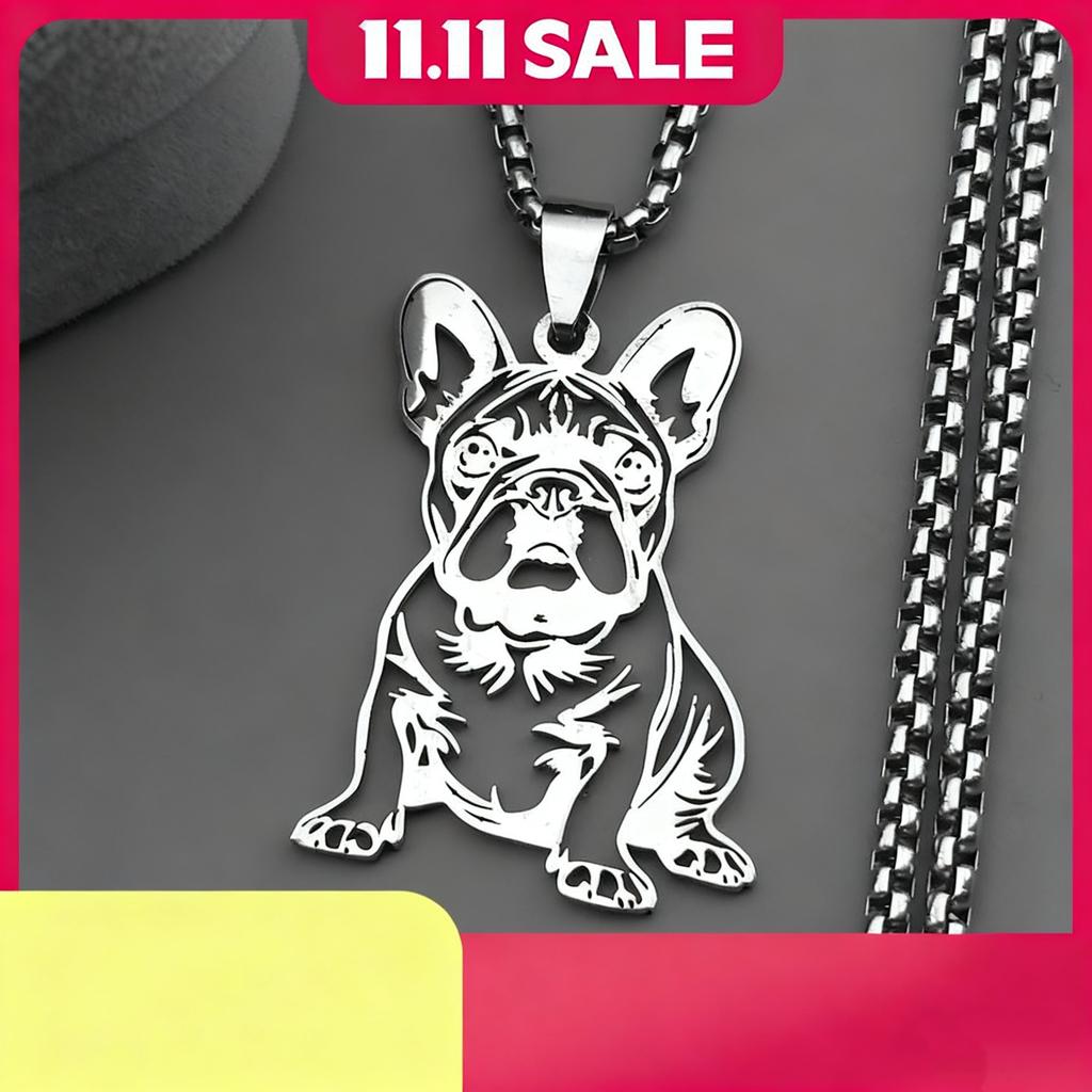 Sweet French Bulldog Necklace For Women Men Stainless Steel Silver Color Lovely Pendant Jewelry