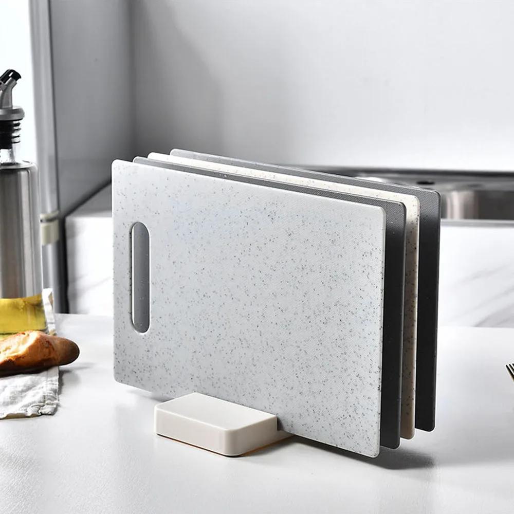 4Pcs Double-Sided Square Chopping Board with Stand Marble-Patterned Classified PP Chopping Boards Kitchen Tools Easy To Clean