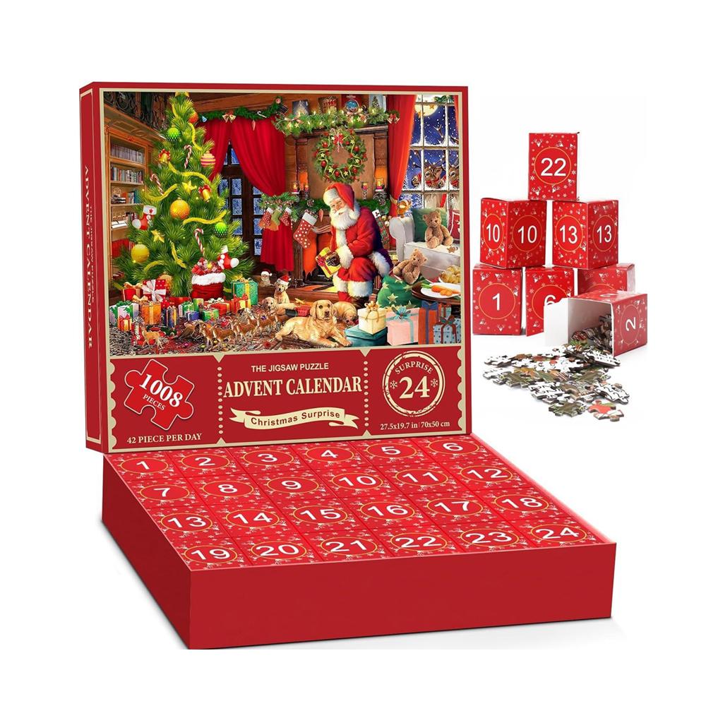 

Адвент-календарь 2025 Рождественский пазл, 24 коробки 1008 деталей Рождественский обратный отсчет Календари Головоломка для мальчиков, девочек, подростков 24days