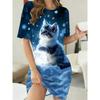 Sommer Mode Katze Muster 3D Druck Kleider Damen Lässig Kurzarm Blumen Strand Kurzes Kleid Sommerkleid Locker Damenkleider