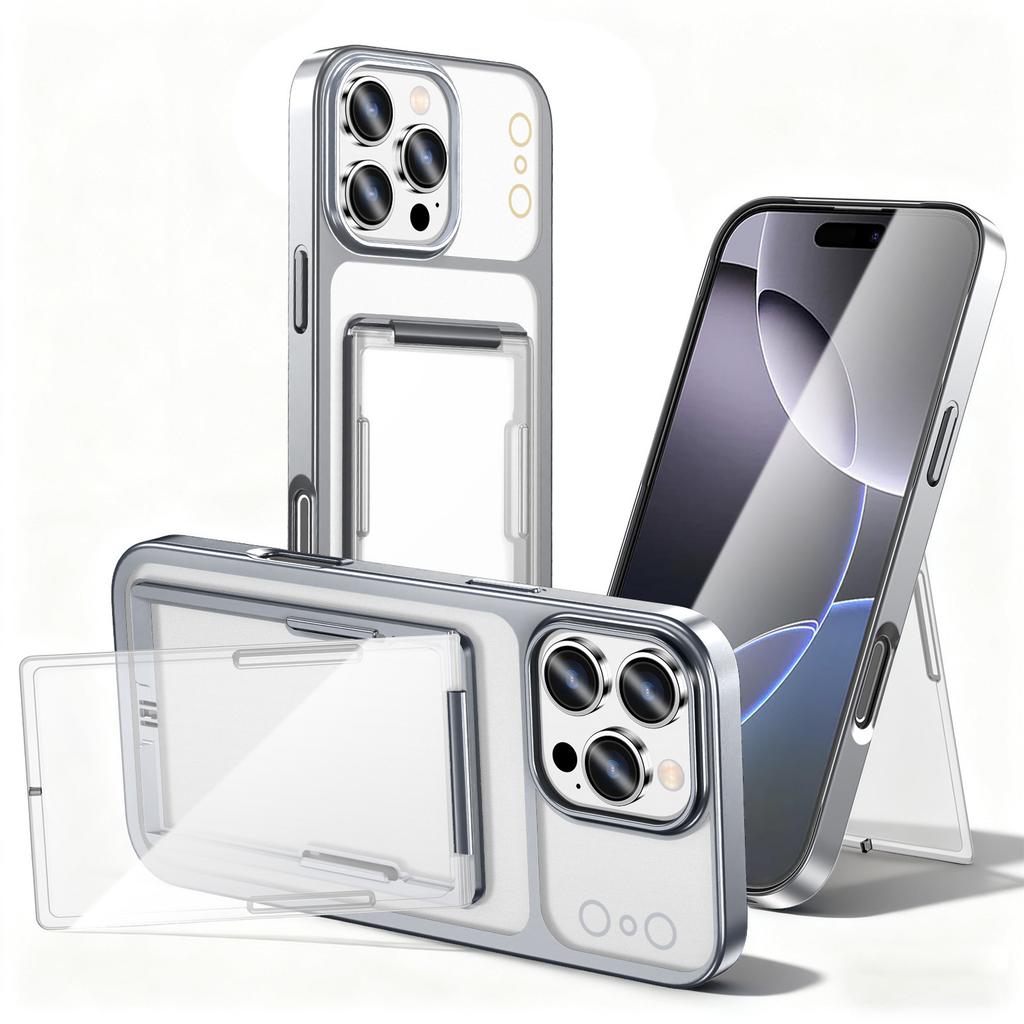 For IP16PROMAX Card Holder Holder Mobile Phone Case IP15PROMAX Instantly Changes To 17 Electroplated All-inclusive PC Protective Case