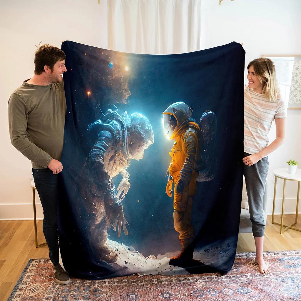 Astronaut Flannel Throw Blanket Out Space Galaxy Star Moon Blanket Comfortable Warm Lightweight for Bed Couch Sofa Decoration