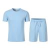 Men's European Solid Color Jacquard Summer Casual Round Neck Short Sleeve T-shirt & Shorts Set