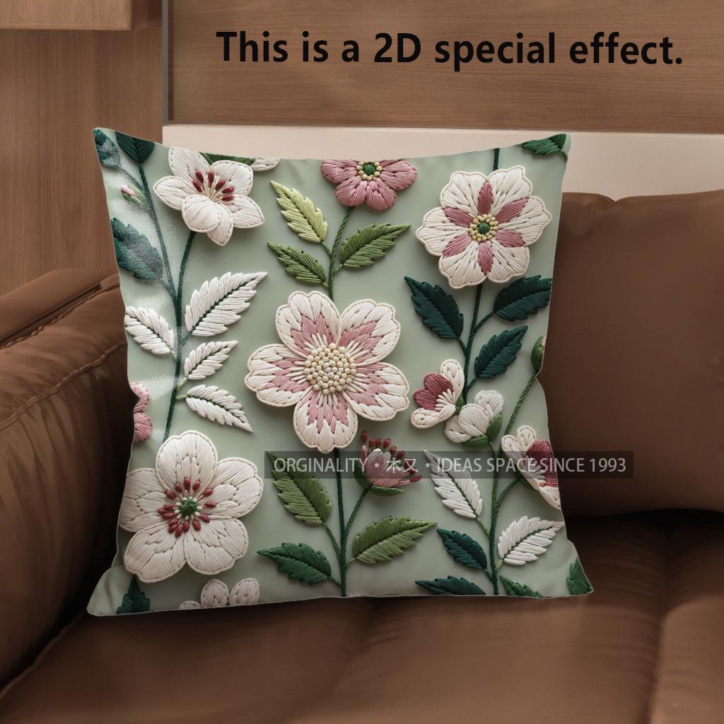 2D Floral 3D Embossed Pattern Pillow Covers Pattern Cushion Cover Suitable For Sofa Bedroom Car Pillow Cover