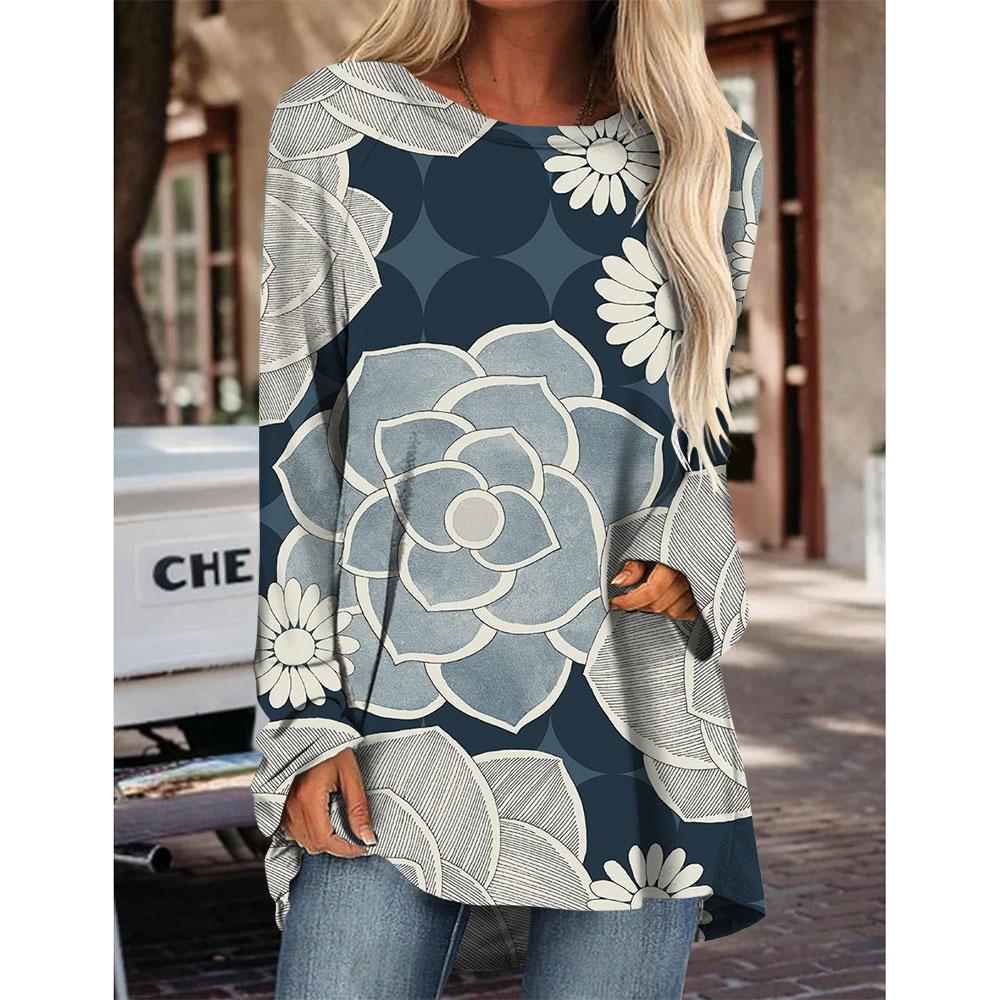 Womens T Shirts Long Sleeve 3D Printed Crew Neck Shirts Basic Tee Tops Blouse Fall Winter Basic Loose Fit Casual Pullover Shirts